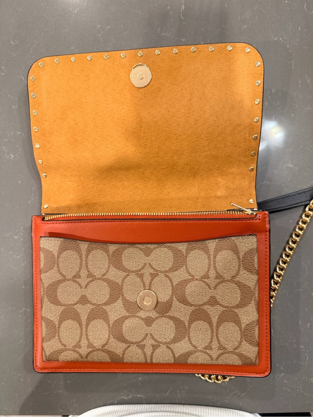 Coach Multi-Panel Crossbody with Gold Chain Trim - Picture 6 of 14